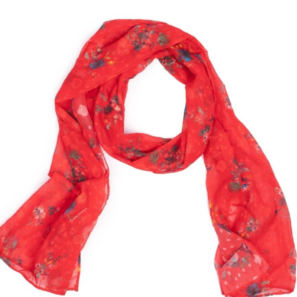LUG Twist Lightweight Printed Shawl - Bouquet Red